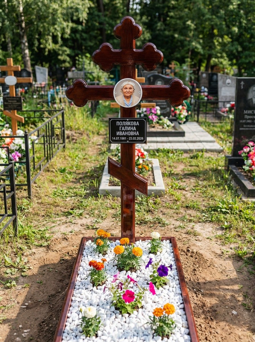 Портрет на памятнике в Саратове — Цветной портрет на овале 130×180 мм — на деревянный крест